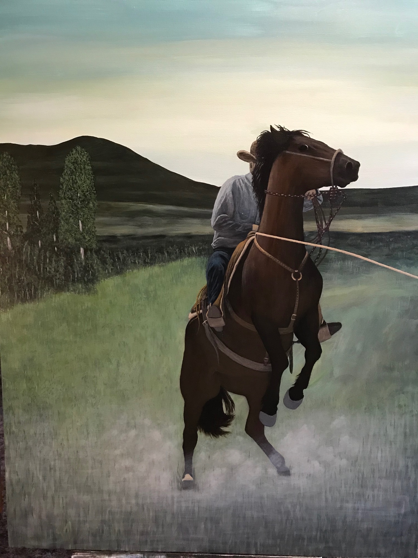 Cowboy riding hard with a lariat